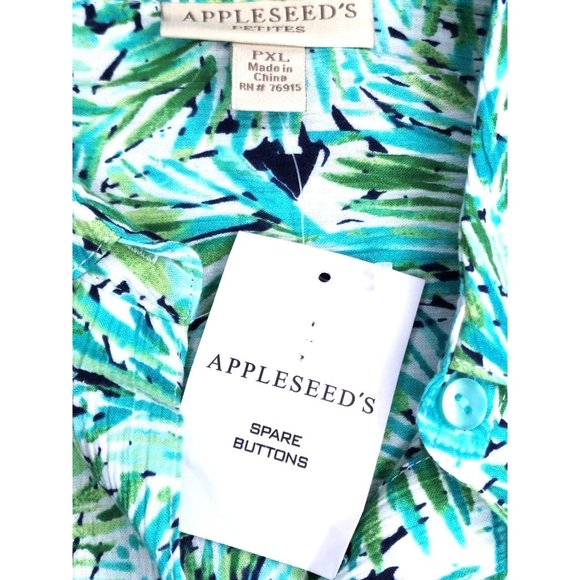 Appleseeds Petites PXL Floral Button Cuff Green Women Full Button Shirt - Picture 13 of 16